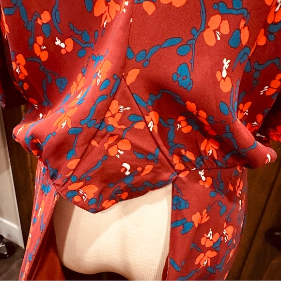 MARIMECKKO RUST RED SUMMER FALL DAY MIDI DRESS FLORAL PRINT FLOWER SUMMER XS - Picture 13 of 14
